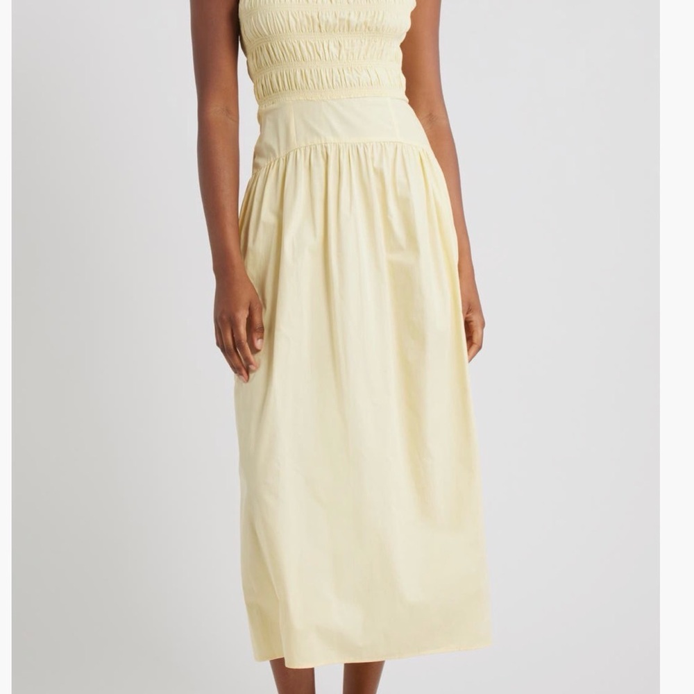 Buttermilk Yellow Smocked Bodice Midi Dress